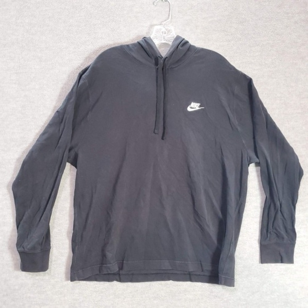 Nike Men Sweater Large Black Sportswear Club Hoodie‎ Pullover Embroidered Logo